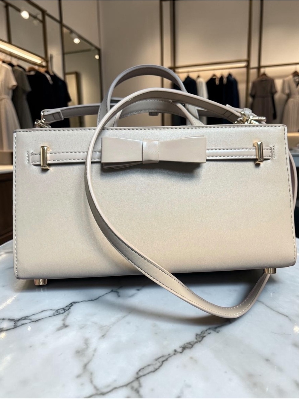 Anne Klein Beige Bow-Accent Top-Handle Bag - Picture 3 of 7